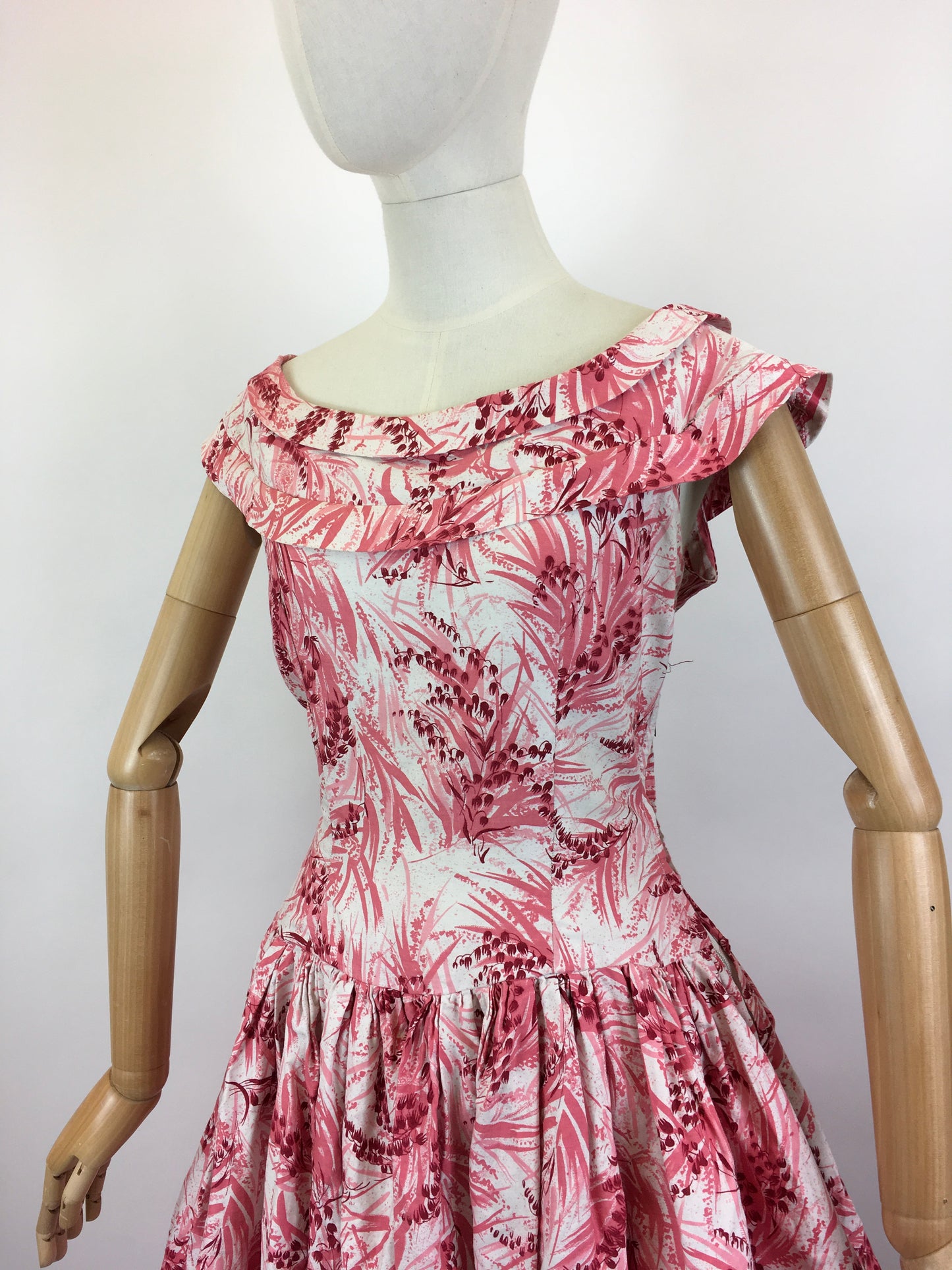 Original 1950’s Darling Cotton Day Dress - In Crisp White, Powder Pink & Deep Pink