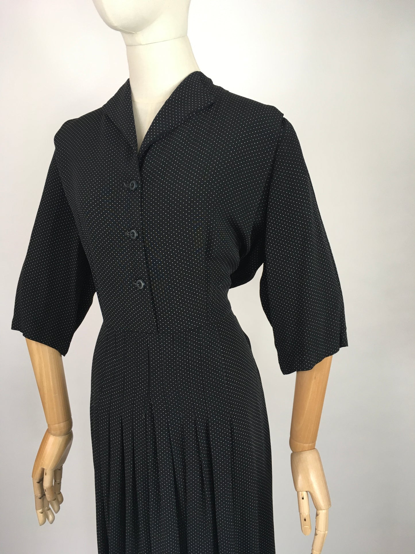 Original 1940’s VOLUP Day Dress - In a Beautifully Classic Black and White Polka Dot Cotton