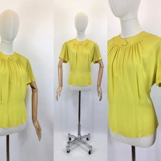 Original 1940’s Stunning Chartreuse Button Back Blouse - By ‘ Judy Ann ‘ American Label