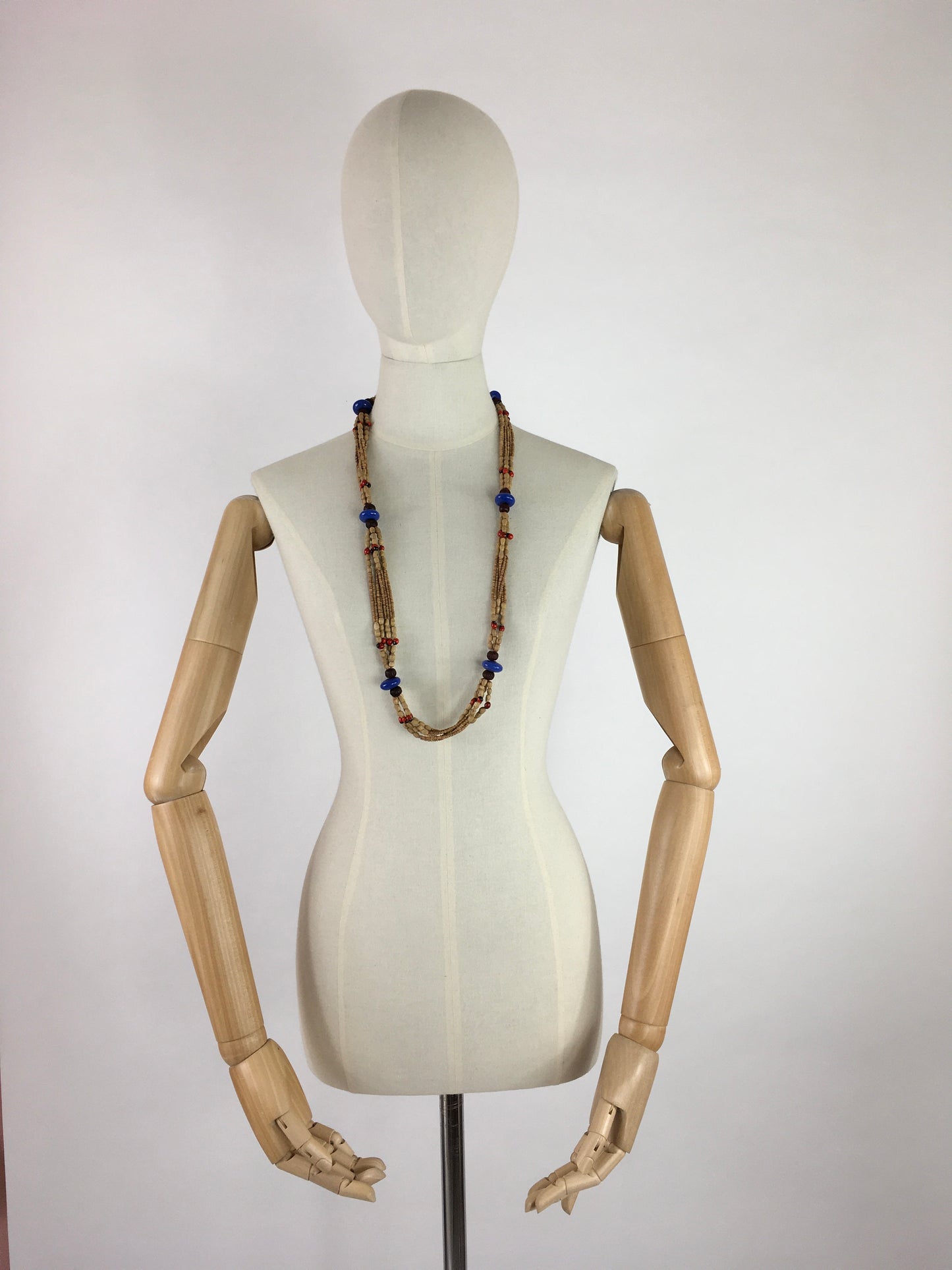 Original 1930s Multistrand Necklace - In Contrasting Wooden and Glass Beads