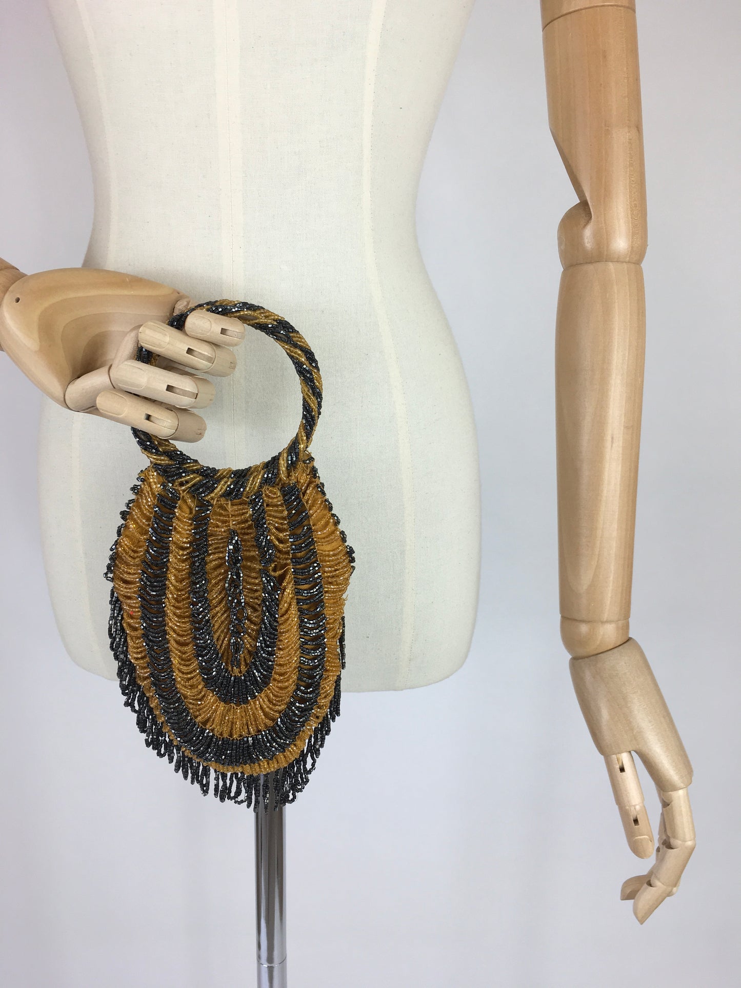 Original 1920s Beaded Evening Bag - In A Fabulous Gold and Black Colour Pallet