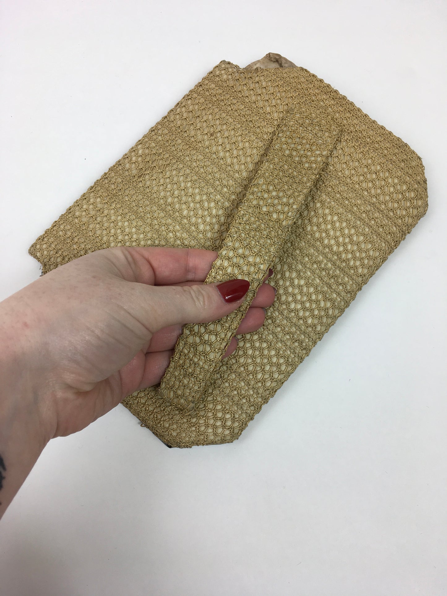 Original 1920's / 1930's Fabulous Summer Clutch Bag - In A Natural Straw Weave with Silver Plate Side Panels