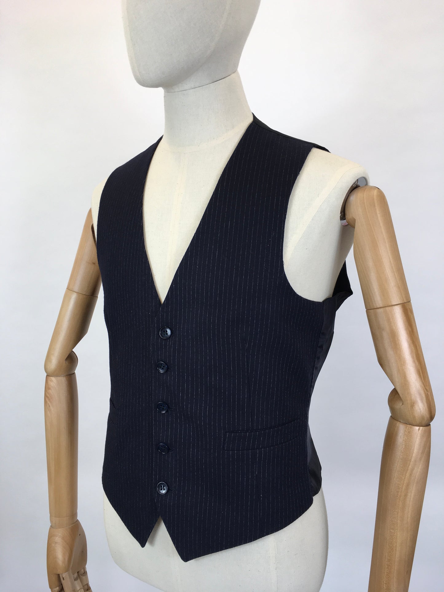 RESERVED DO NOT BUY - Original Gents Pinstripe Wool Waistcoat - With Button Front, Pockets & Backstrap Fastening