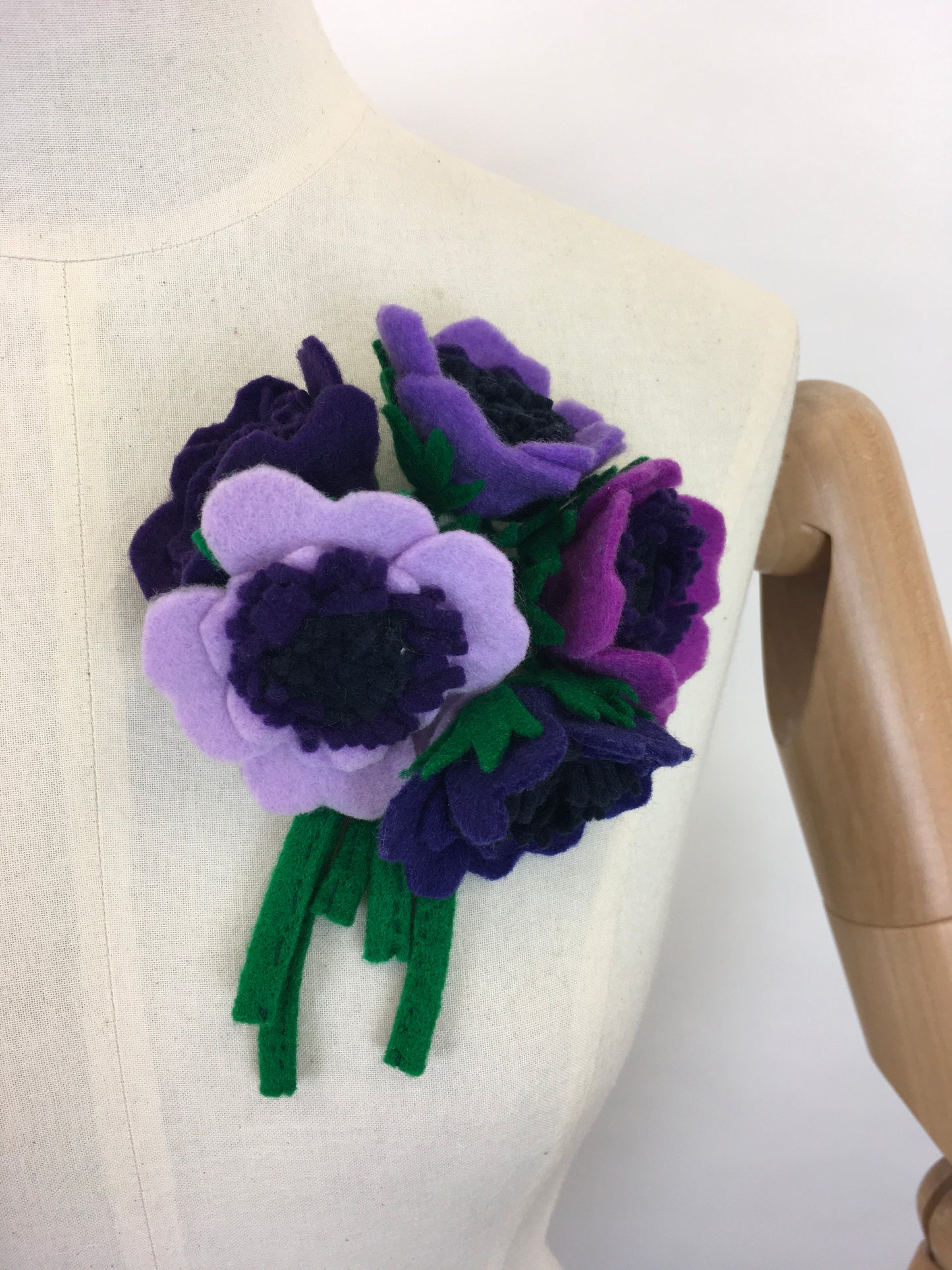 Reproduction Vintage 1940’s Make Do and Mend Floral Corsage - In Rich Purples and Greens