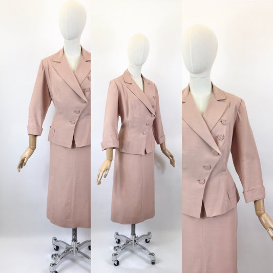 Original 1940’s Volup 2pc Suit by ‘ Renauld Frocks ‘ - In A Dusky Pink Silk