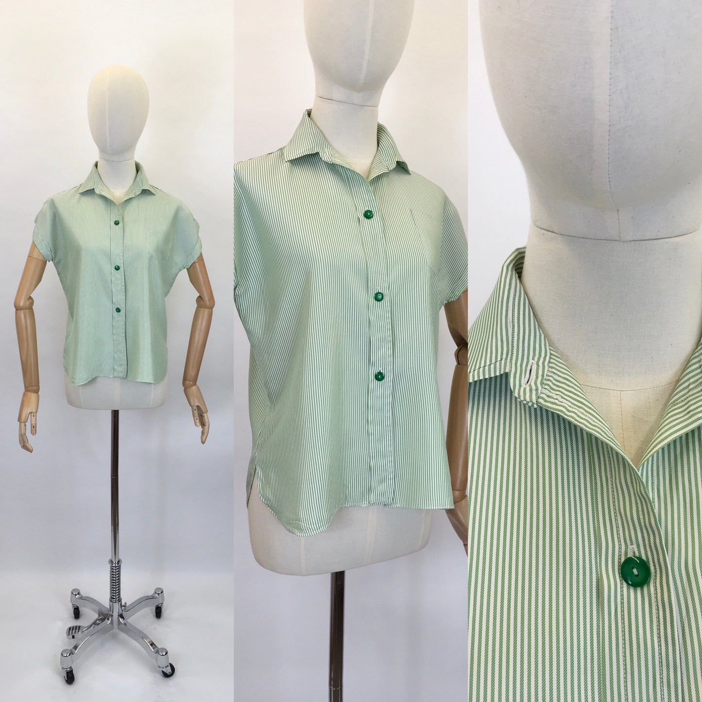 Original 1950’s Green & White Striped Blouse - By ‘ Em Cooper ‘ Label