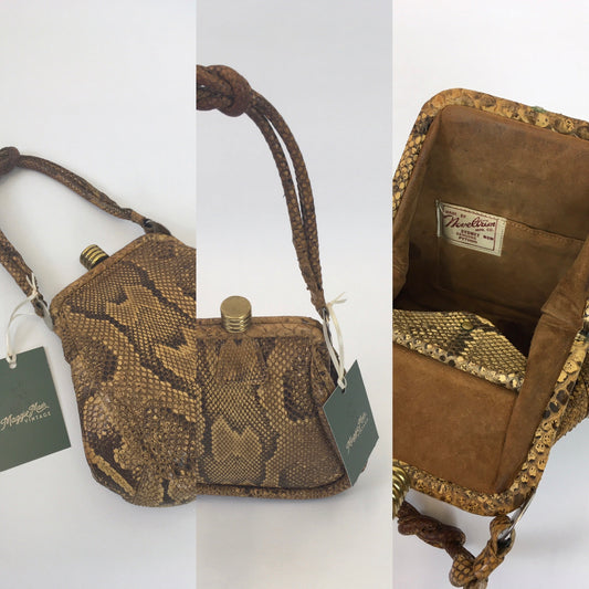 Original 1930s Python Skin Handbag - In a Fabulous Shape with Knotted Handle Detailing