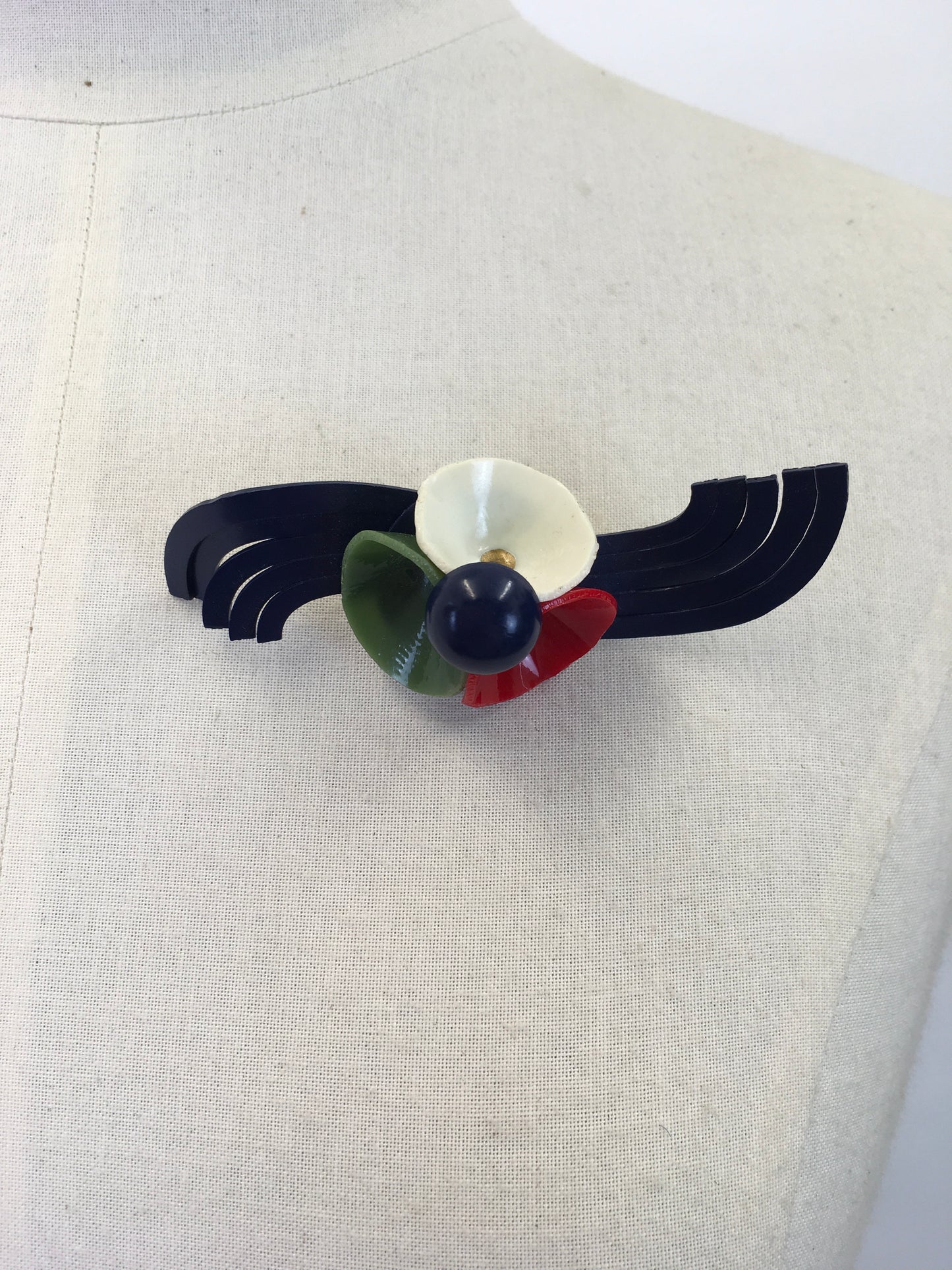 Original Late 1930's Early 1940's Celluloid Brooch - In Blue, Red, White & Green