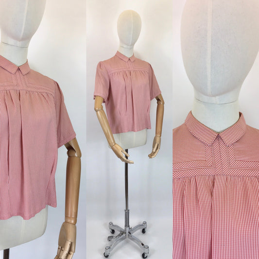 Original 1940’s Sweet Check Blouse - With Peter Pan Collar and Button Back Fastening Detailing