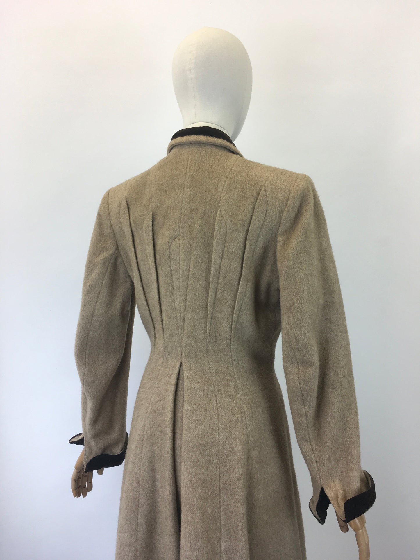 Original 1940's Amazing Wool Coat with Velvet Trim - Stunning Silhouette and Details