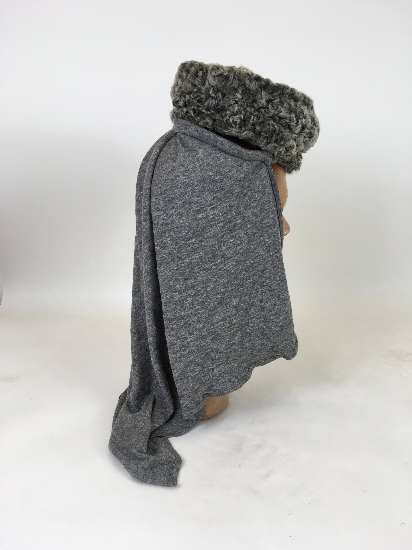 Original 1940's Sensational Astrakhan Wimple Style Hat - In Grey Marl with Detachable Scarf