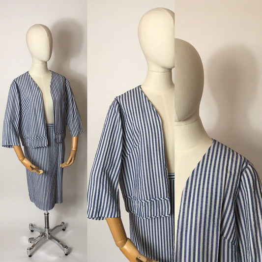 Original 1950s Summer Suit In a lovely Lightweight Seersucker fabric - Blue & White Stripes