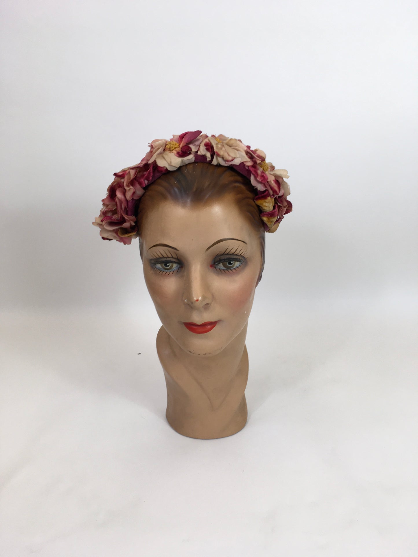 Original 1950’s Darling Floral Headpiece - In Pinks, Berries and Cranberries