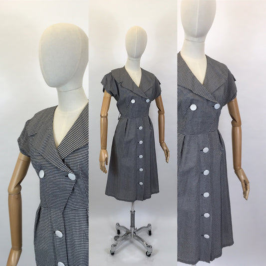 Original 1950’s Fabulous Cotton Day Dress - In A Black And White Gingham Check