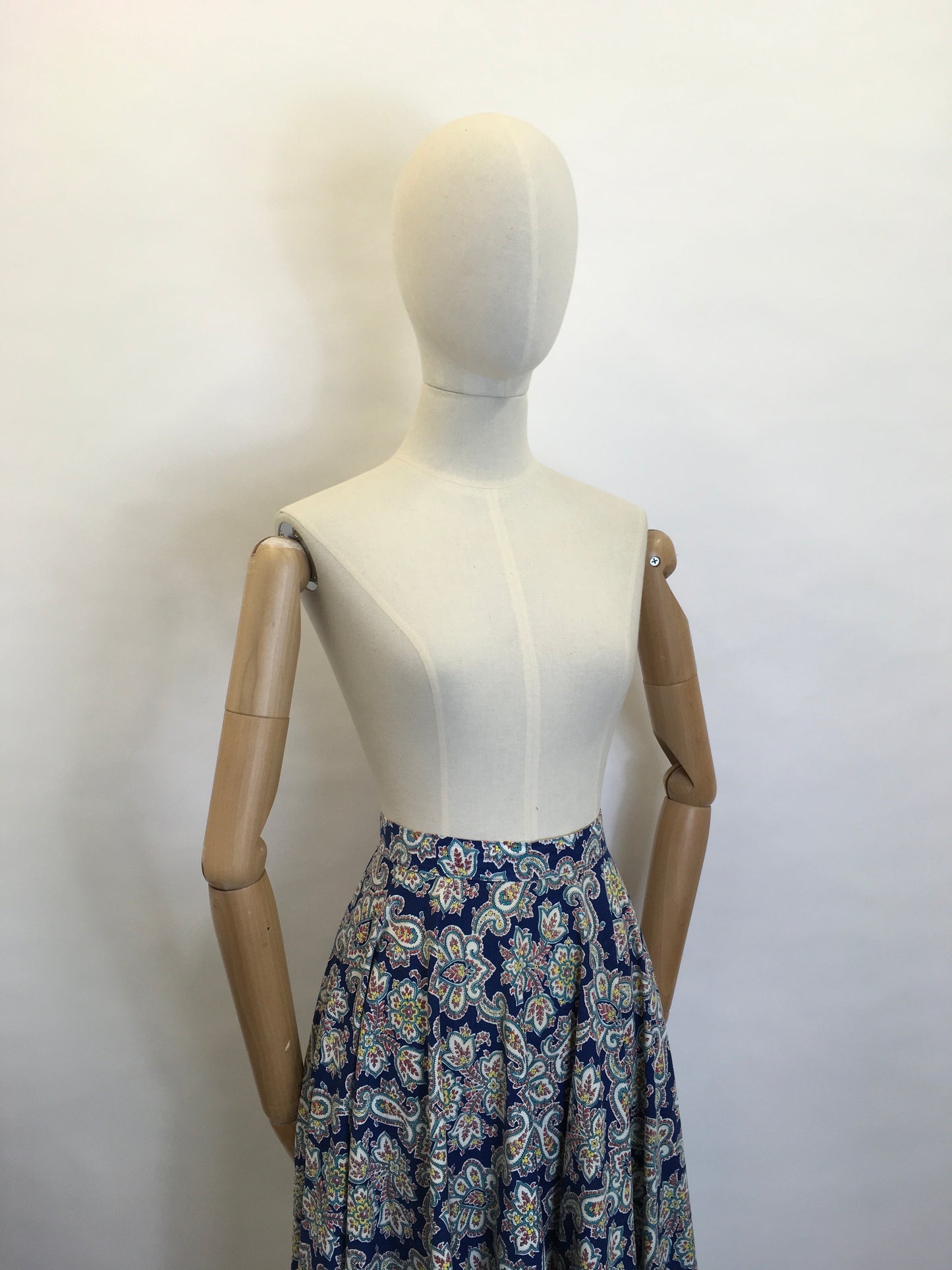 Original 1950's ' St. Michael' Cotton Skirt - Made From A Beautiful Paisley Floral in Blue