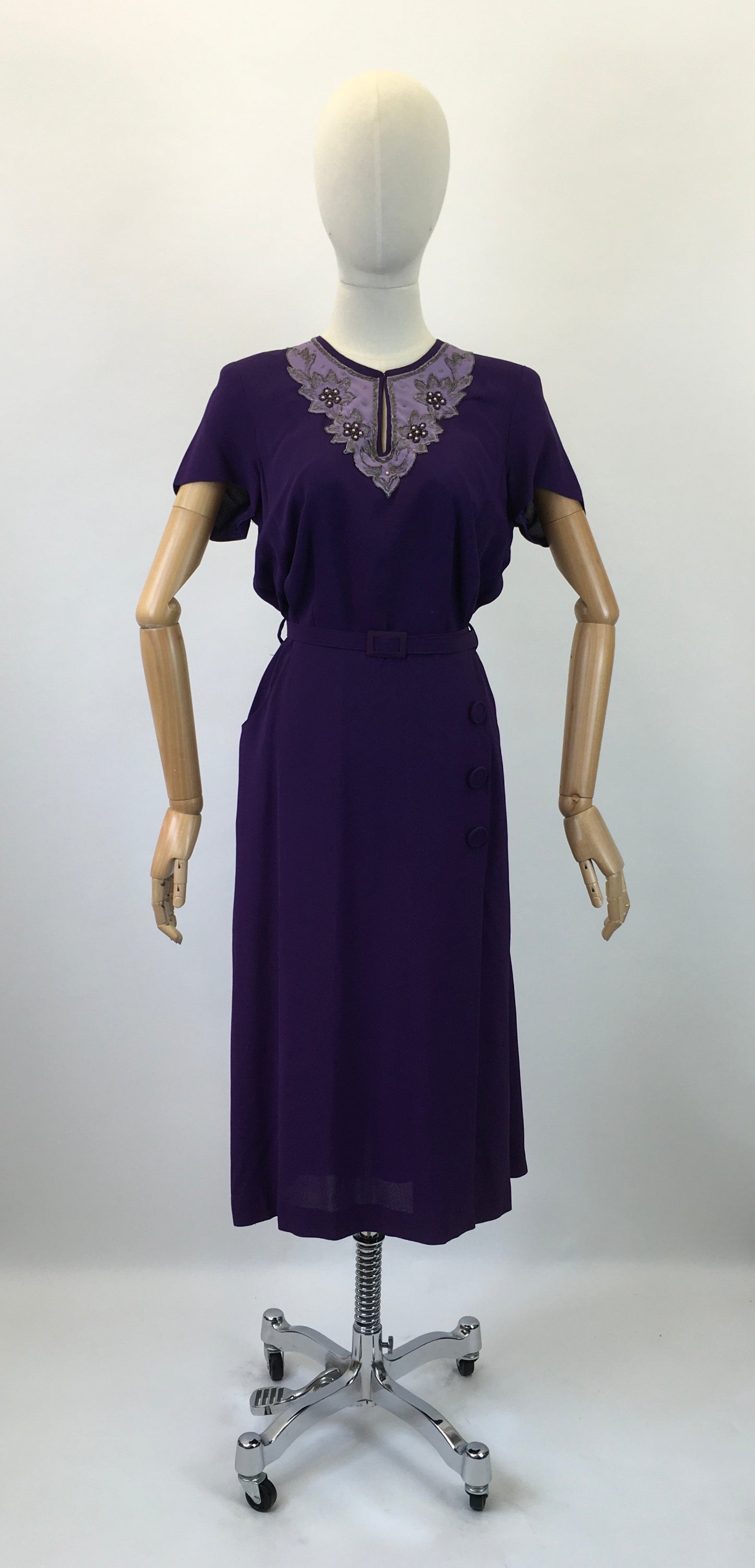 Original 1940's Amazing 3pc Set In Cadbury Purple - With Sensational Beadwork Detailing