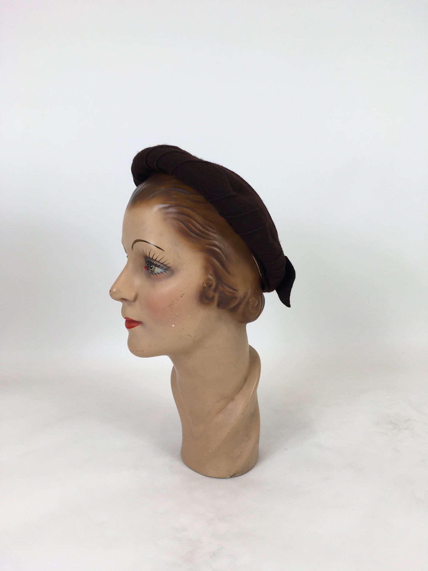 Original 1940's Open Crown Halo Hat - In Chocolate Brown