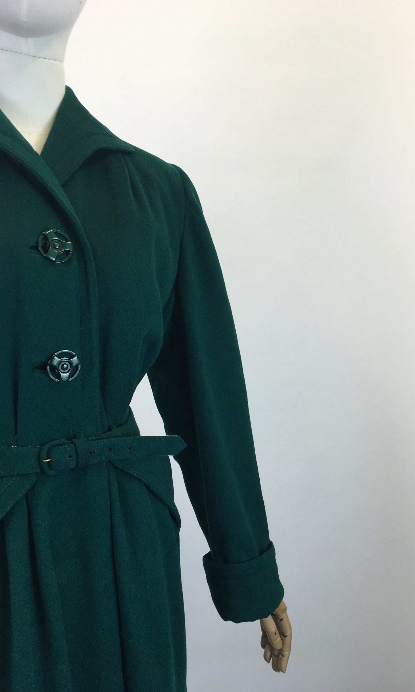 Original 1940's SENSATIONAL Belted Wool Coat - In An Emerald Green