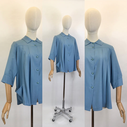 Original 1940’s Beautiful Blue Smock Blouse in Spun Rayon - ‘ Sparwick Sparva ‘ Label