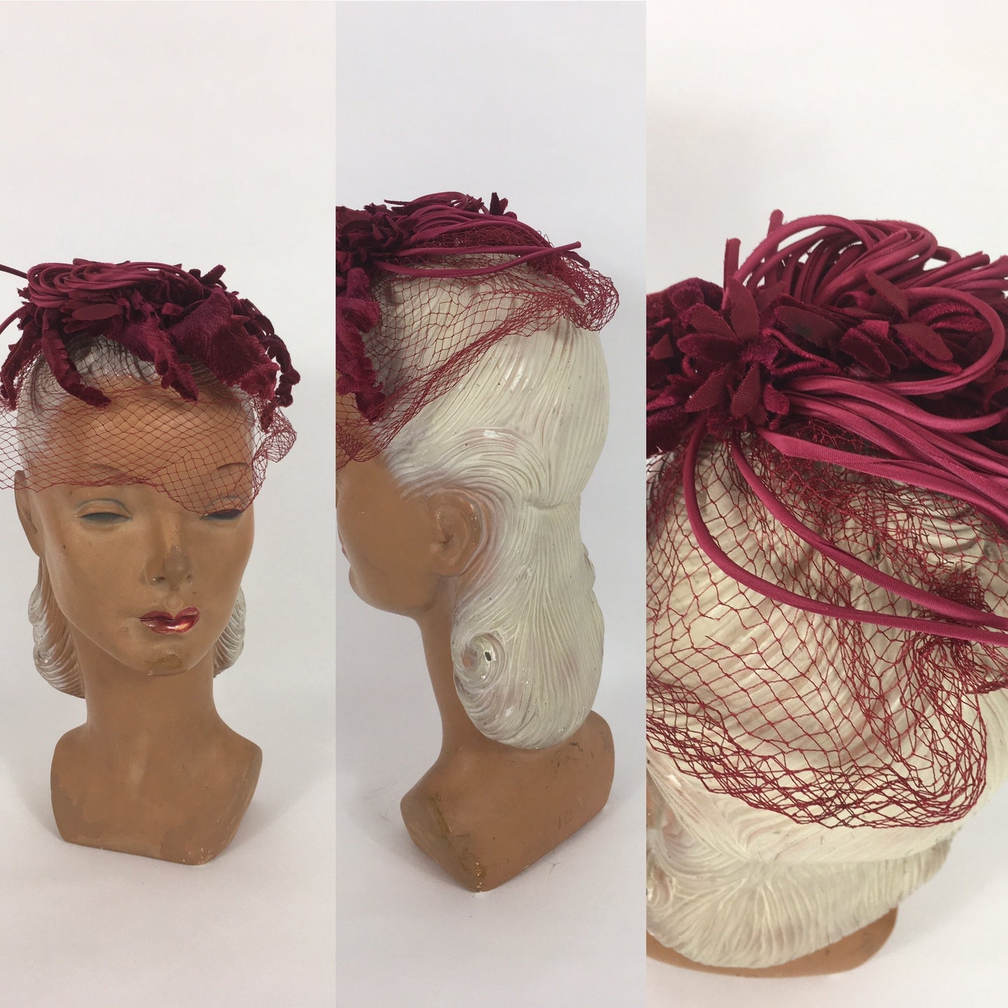 Original 1940s American Headpiece - In a Beautiful Deep Wine Colour