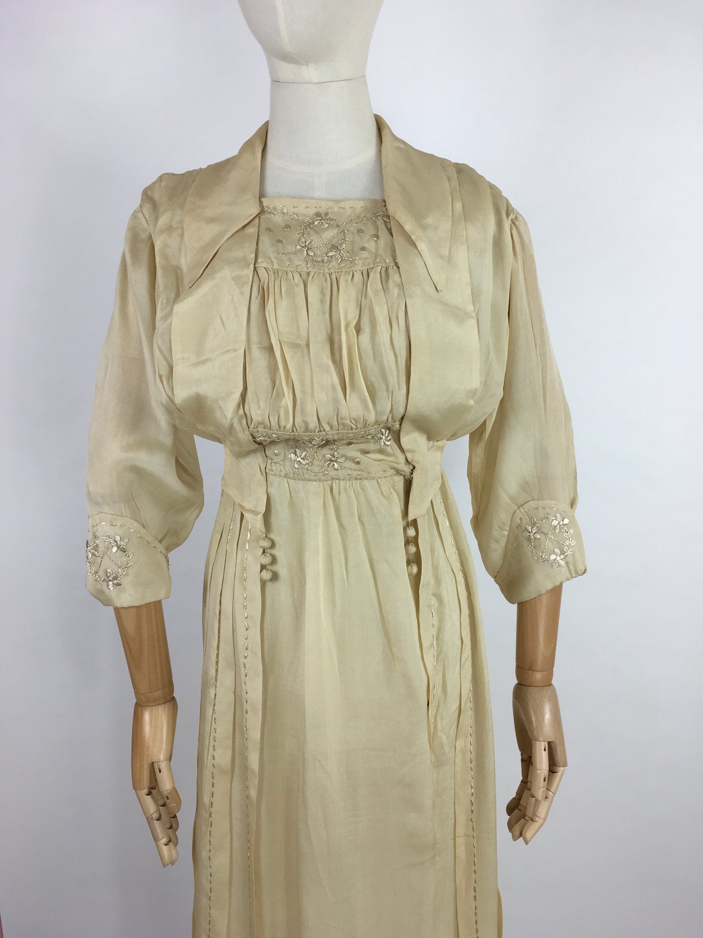 Original Early 1910’s Dress - Made from The Most Beautiful Buttermilk Cream Raw Silk with Exquisite Antique Detailing