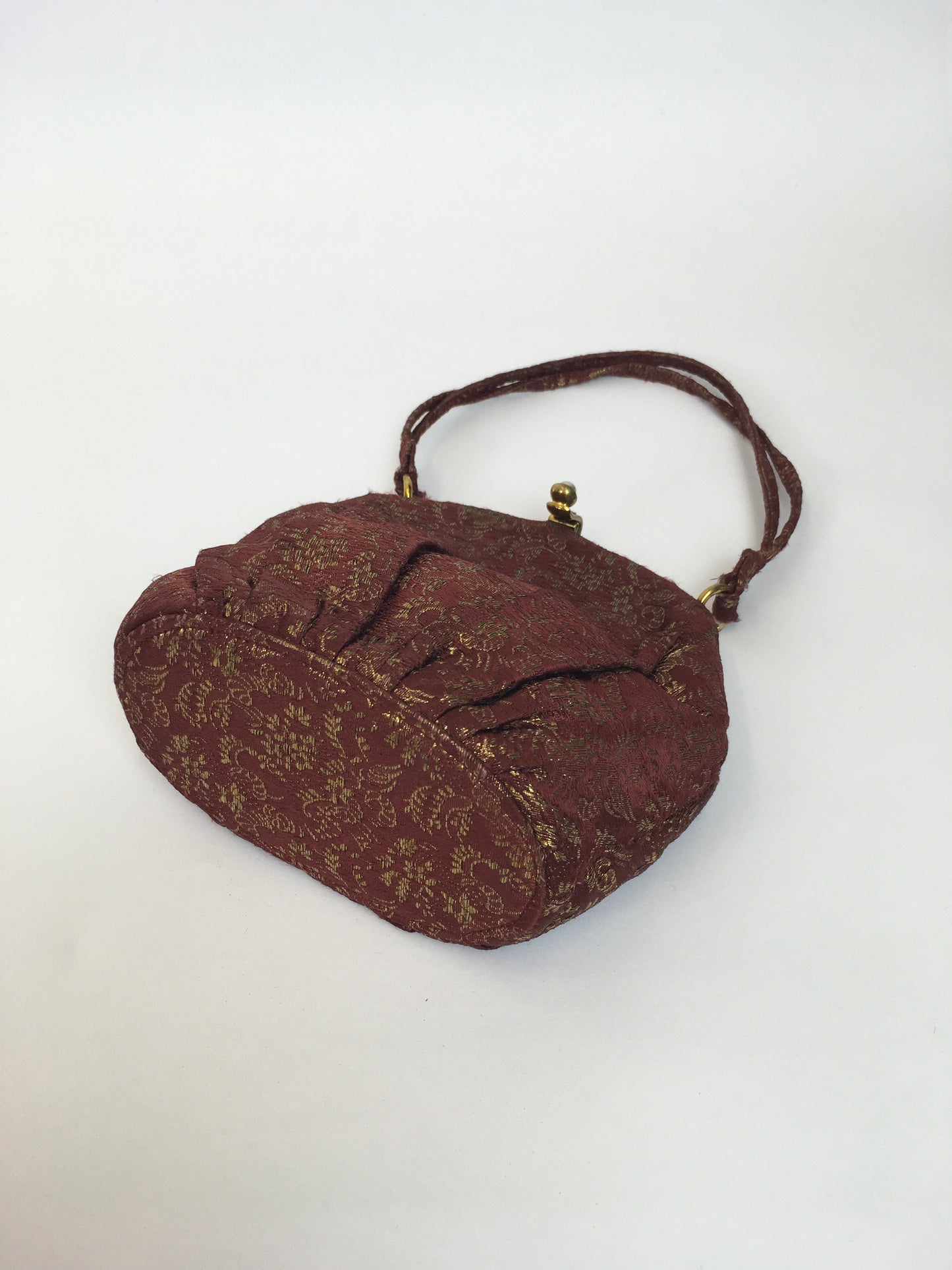 Original 1930’s Lame Evening Bag - In A Beautiful Burgundy with Gold Lame Floral Brocade