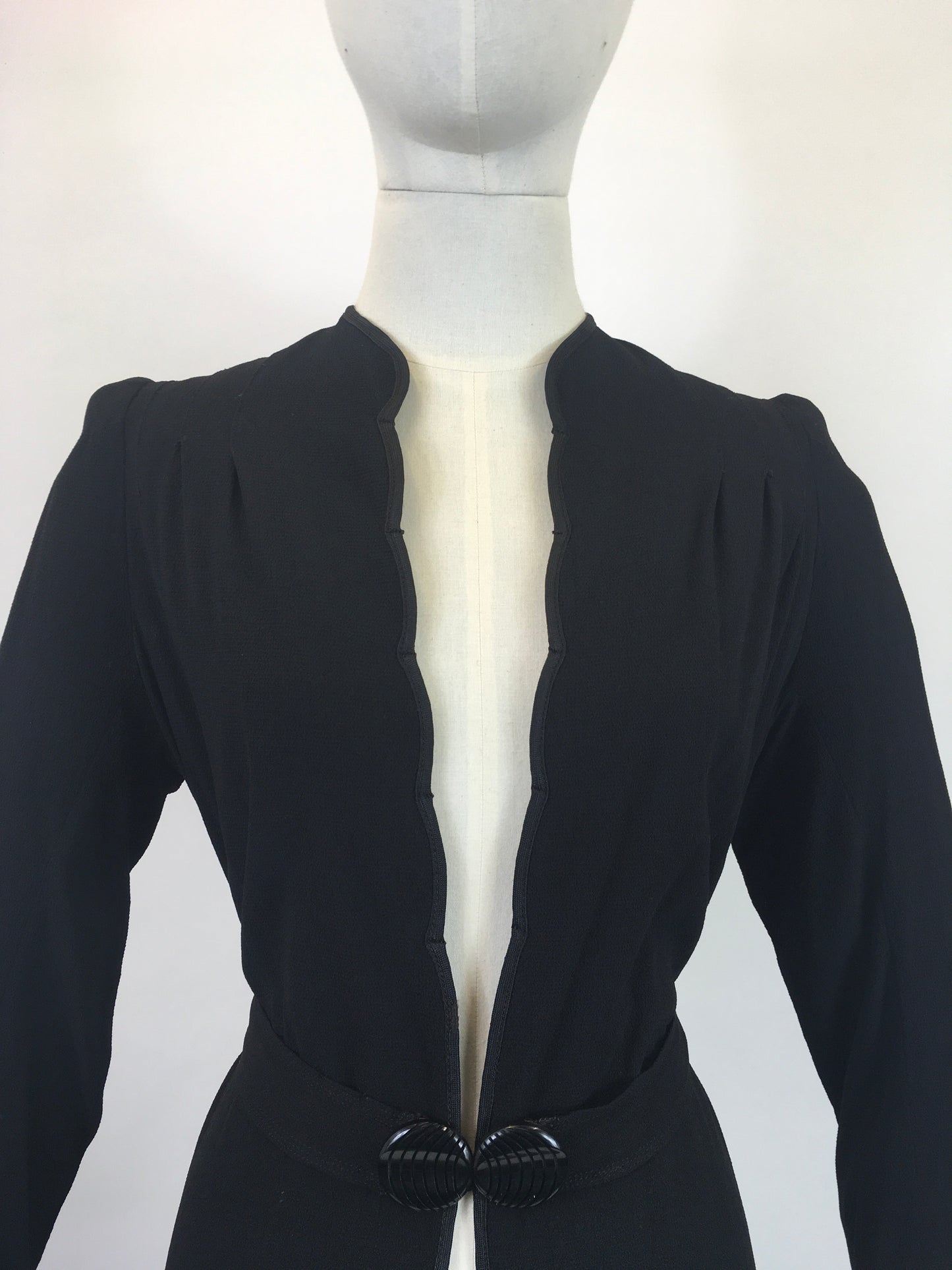 Original 1930's Summer Coat in Black Crepe - With Exquisite Scallop Edge