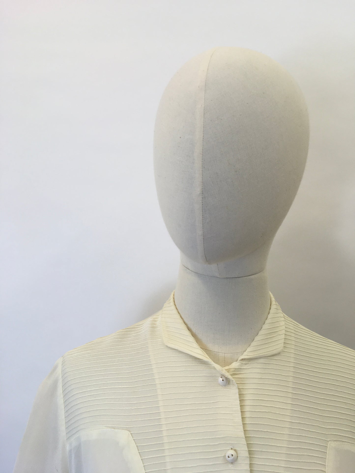 Original Late 1940’s Cream Blouse - With Lovely Pleated Detailing To The Bodice