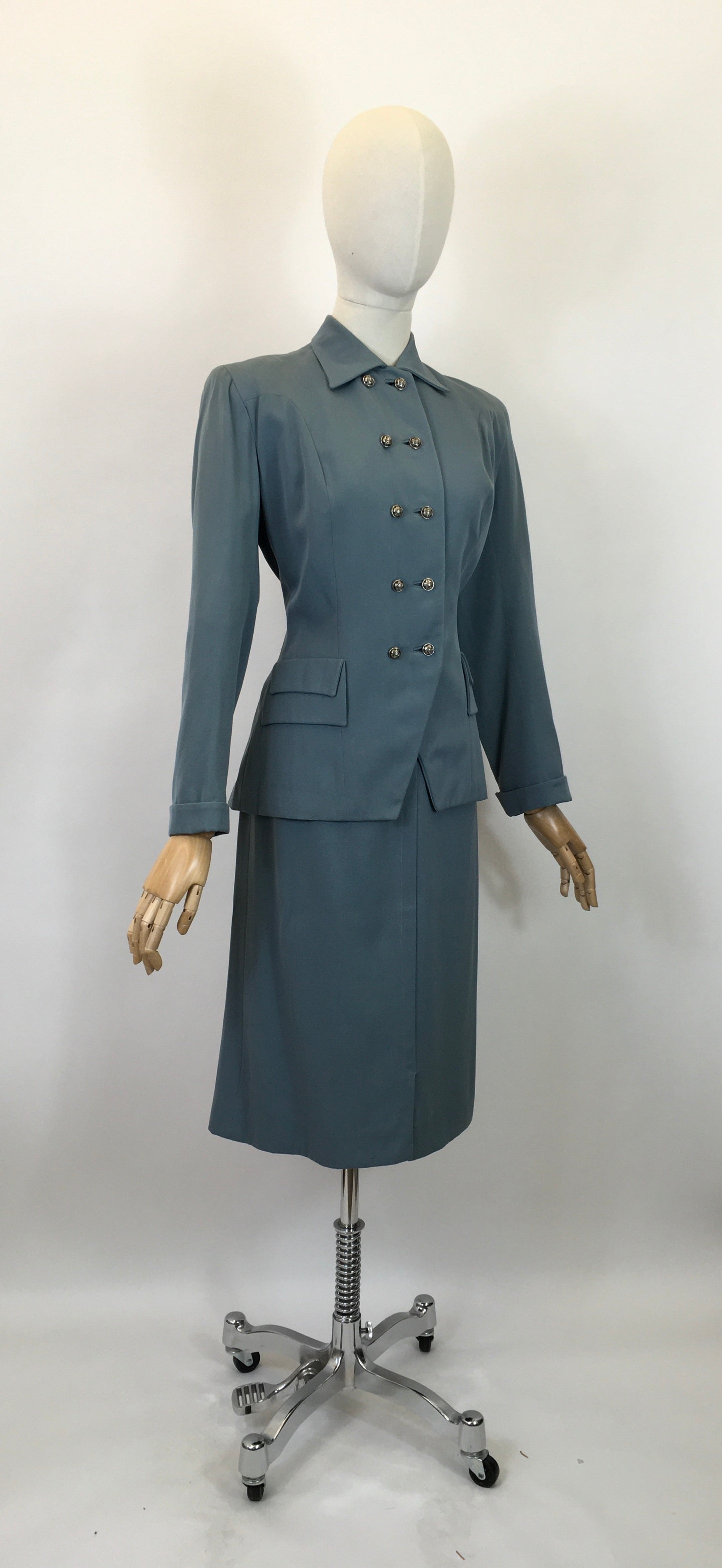 Original 1940's Stunning Double Breasted 2pc Suit - In A Powder Blue