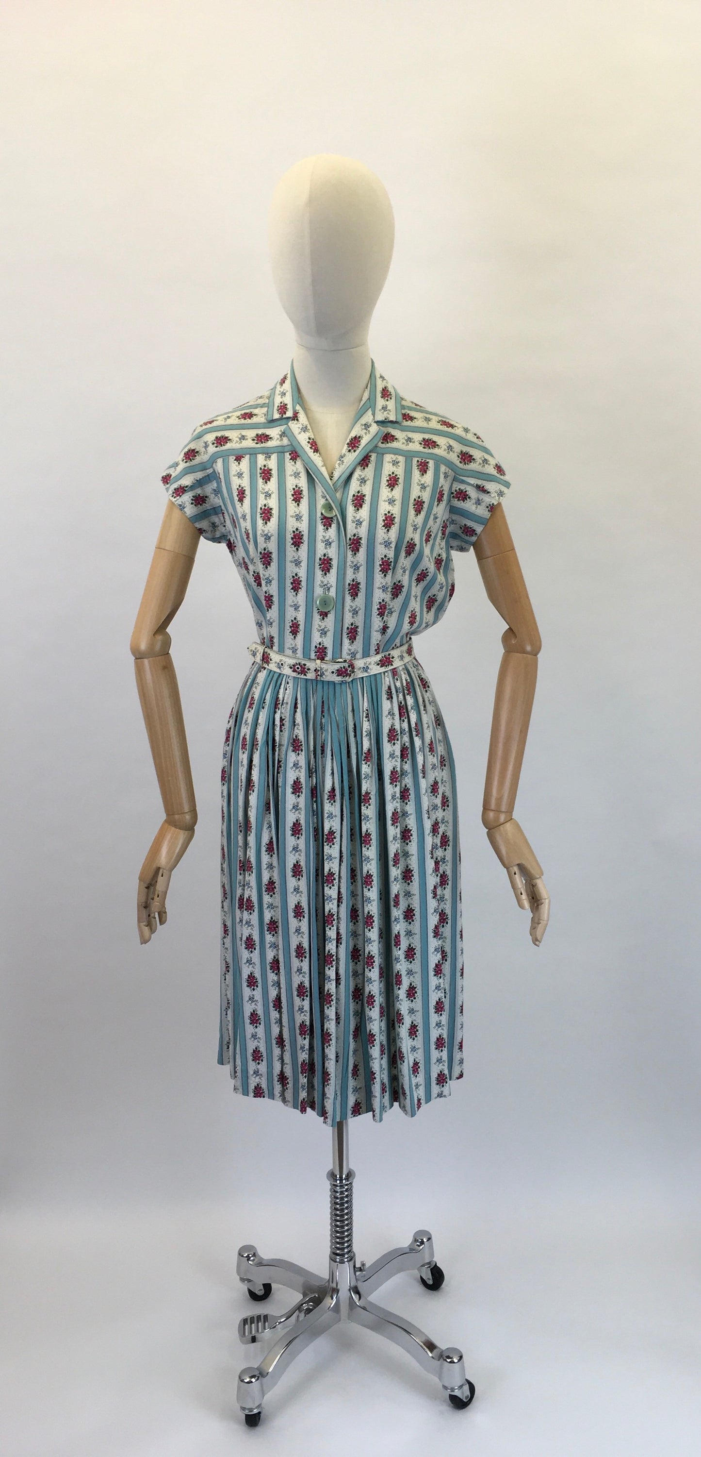 Original 1950’s ‘ St. Michael’ Floral Cotton Day Dress - In Beautiful Blues, Pinks, Greens and Whites