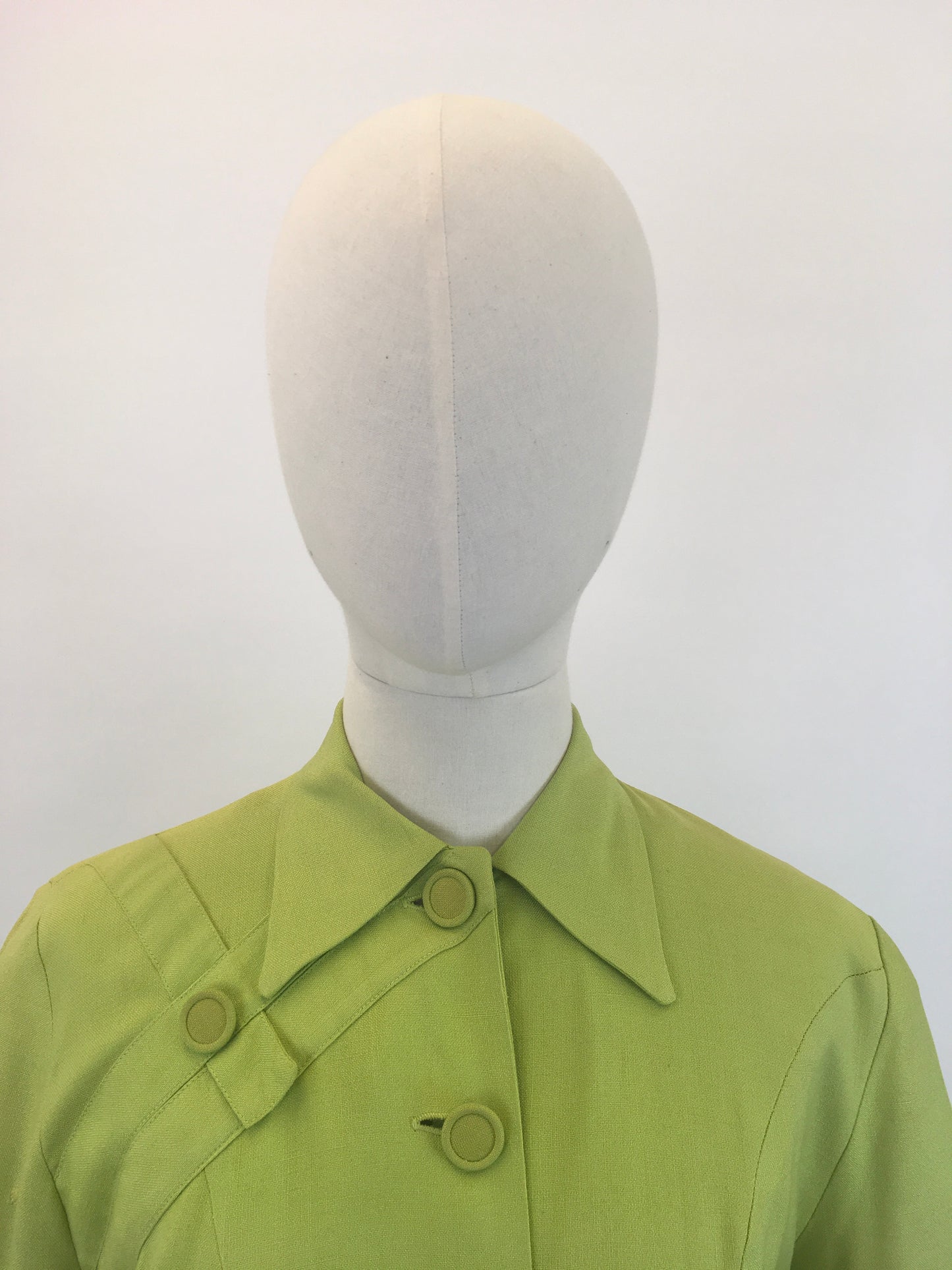 Original 1940's Fabulous Linen Jacket - In A Bright Chartreuse With Lovely Details