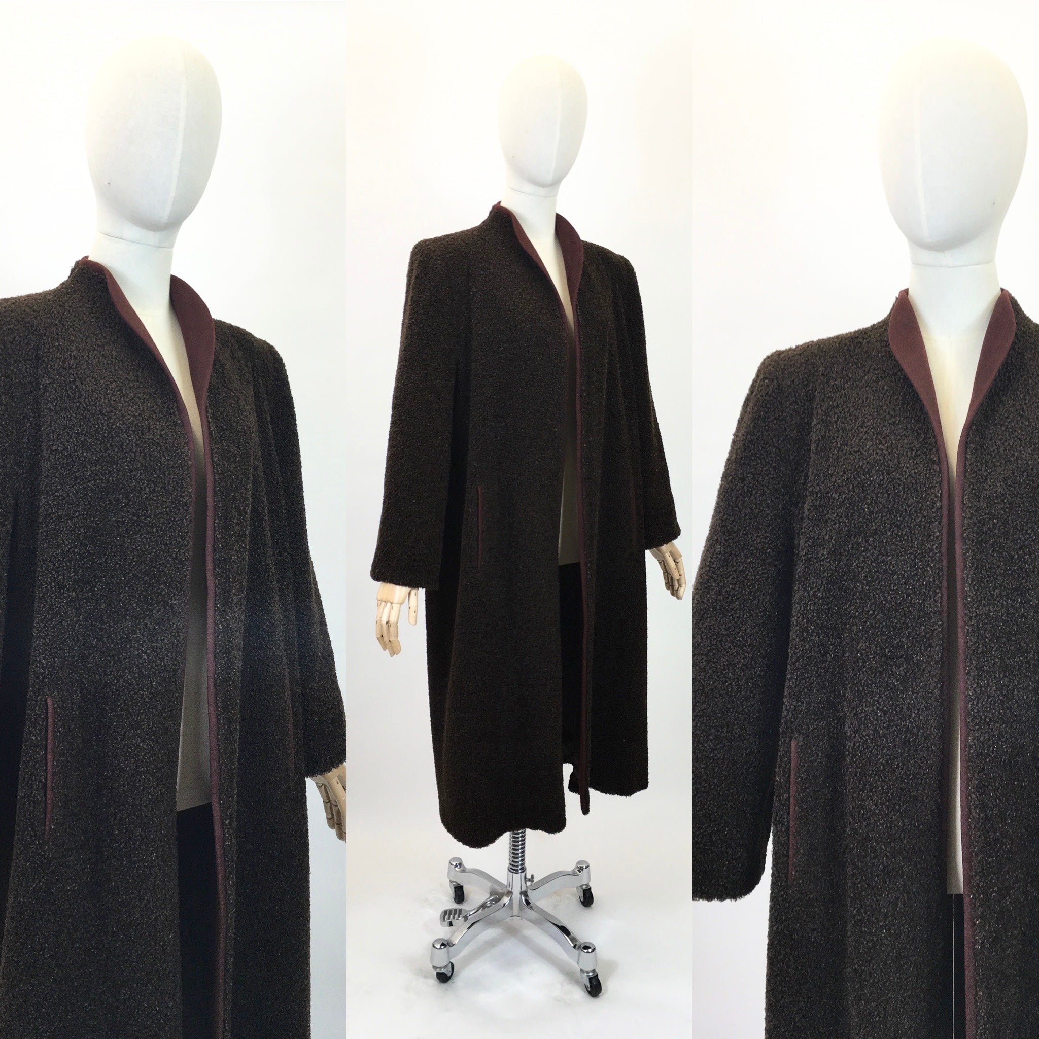 Original 1940 s Sublime Edge to Edge Coat in Chocolate Brown By Mo Maggie Maes Vintage