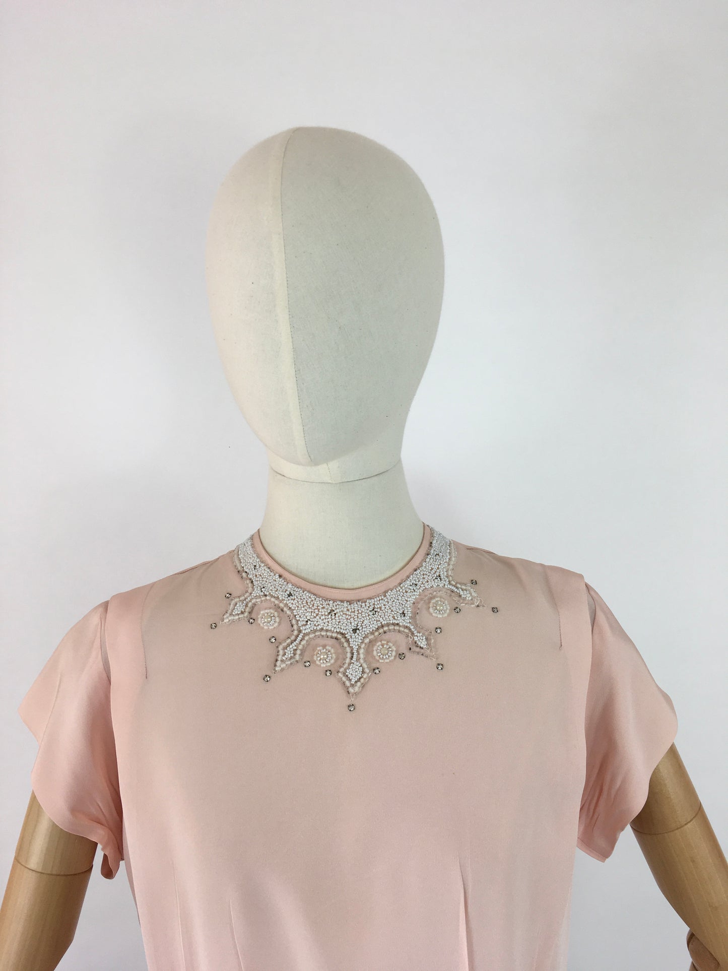 Original 1940s Soft Pink Blouse - With Beautiful Beaded Yoke Detailing