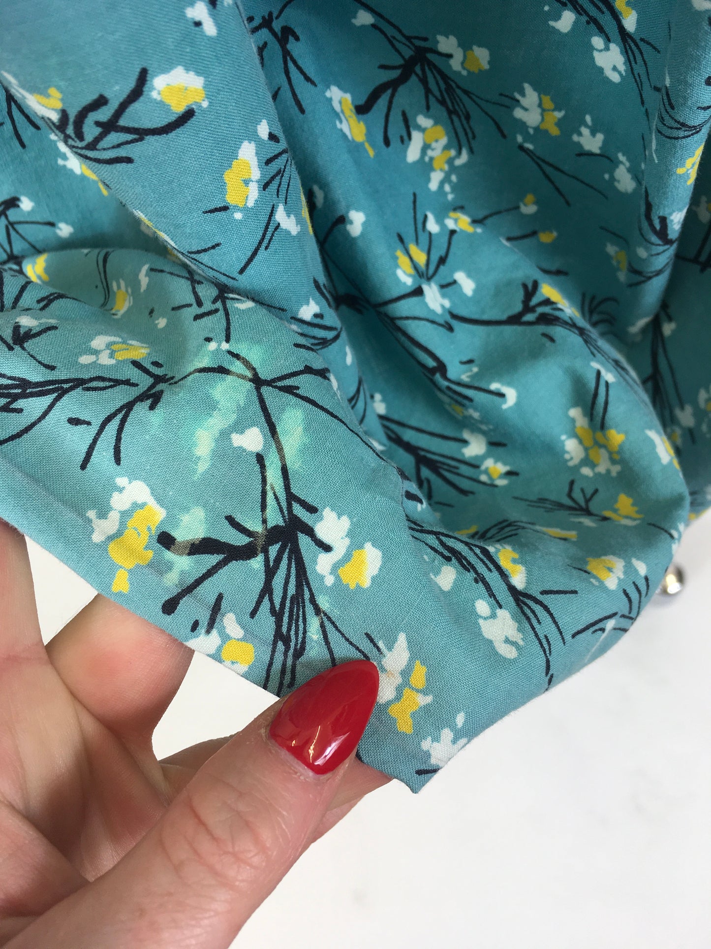 Original 1950’s Homemade Cotton Skirt - In A Lovely Blue, Yellow & Black Floral Print