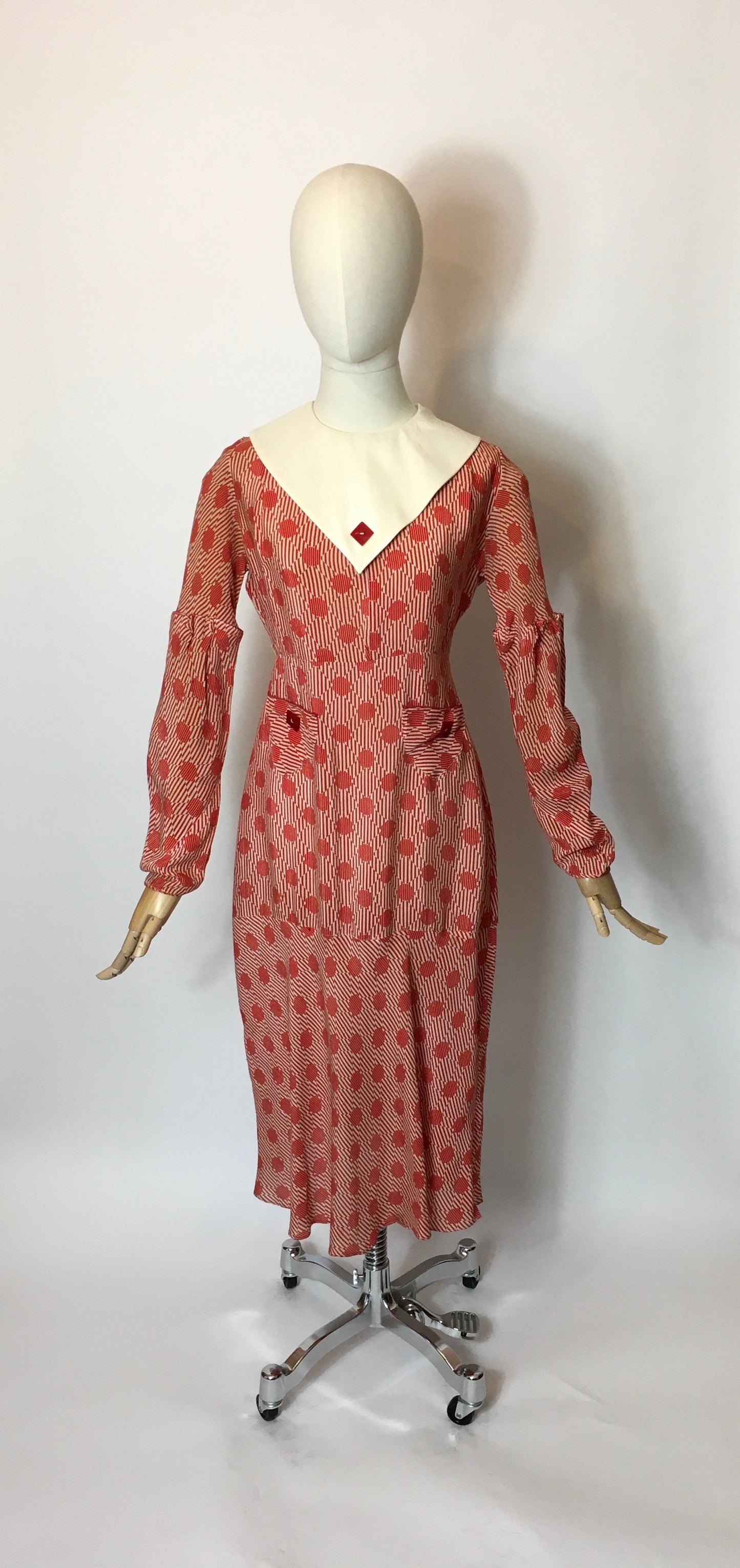 Original 1930’s Stunning Geometric Print Day Dress - Festival of Vintage Fashion Show Exclusive