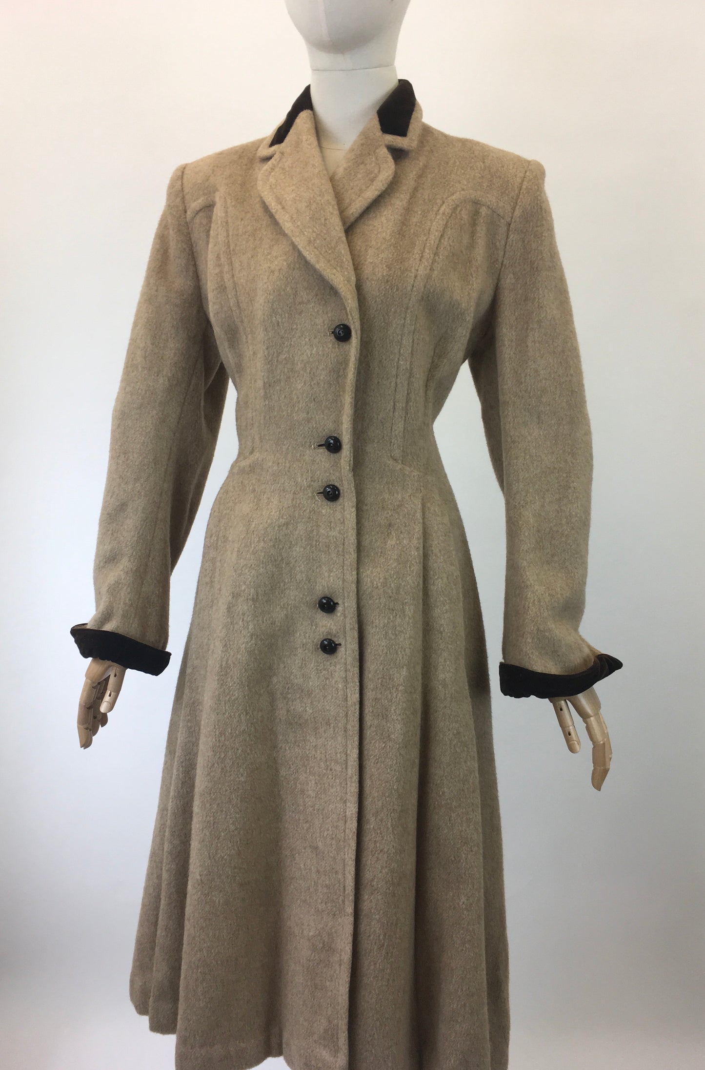 Original 1940's Amazing Wool Coat with Velvet Trim - Stunning Silhouette and Details