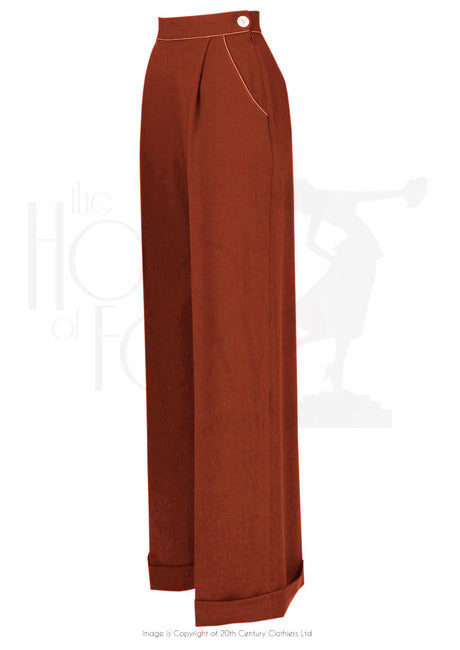 House Of Foxy 1940’s Hepburn Pleated Trousers in Rust