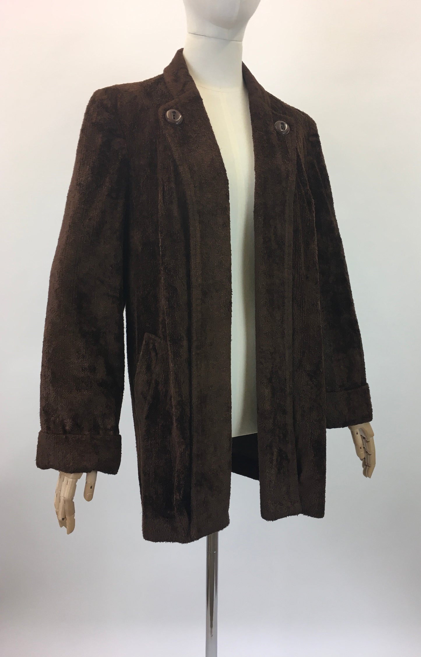 Original 1940's Stunning Chenille Velvet Swing Jacket - In A Deep Chocolate Brown