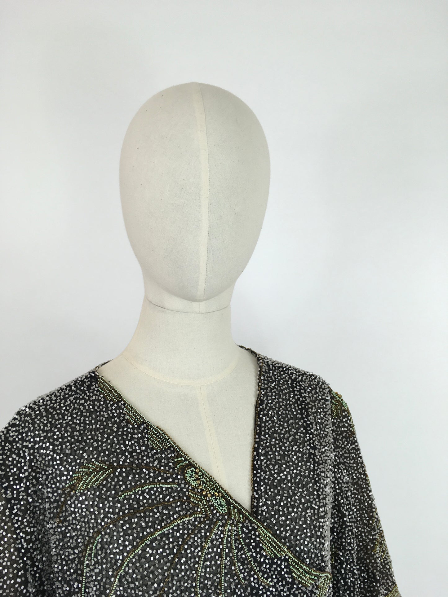 Original 1930s Exquisite Beaded Capelet - Museum Worthy In all its Beauty Fully Beaded In Black, Gold and Deco Green Beads