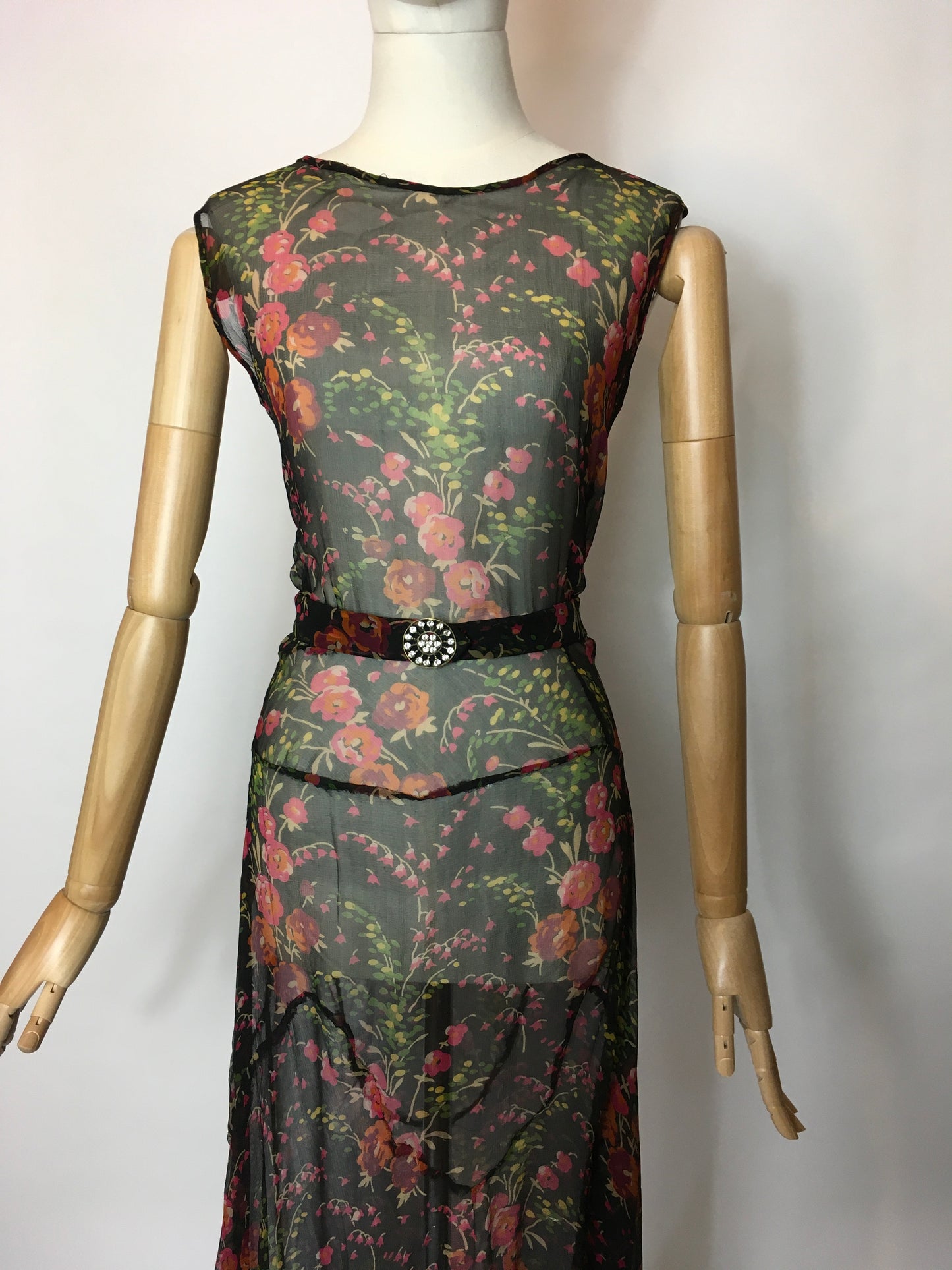 Original 1930’s Floral Chiffon Bias Cut Evening Gown - Festival of Vintage Fashion Show Exclusive