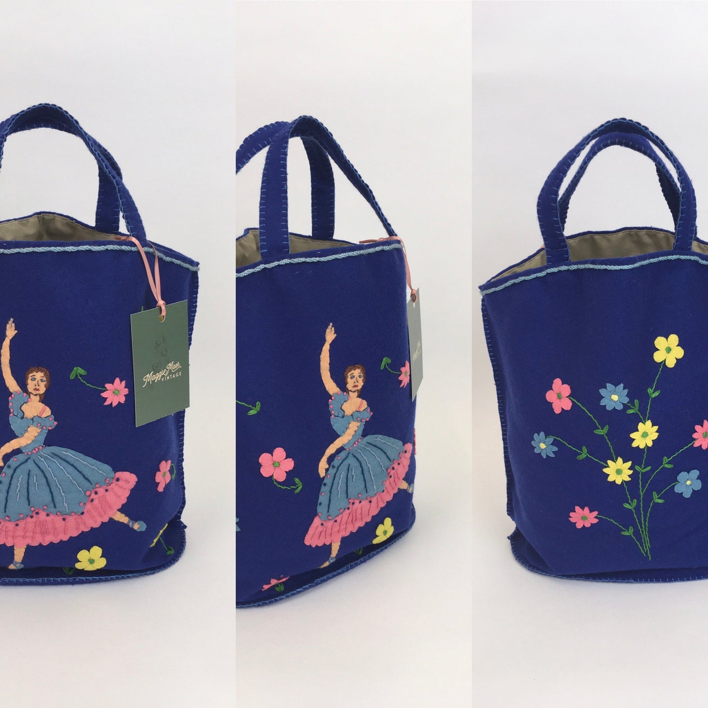 Original Late 1940s Early 1950’s Felt Handbag - ‘ Make do and Mend’ era Featuring a Ballerina and Floral Adornment