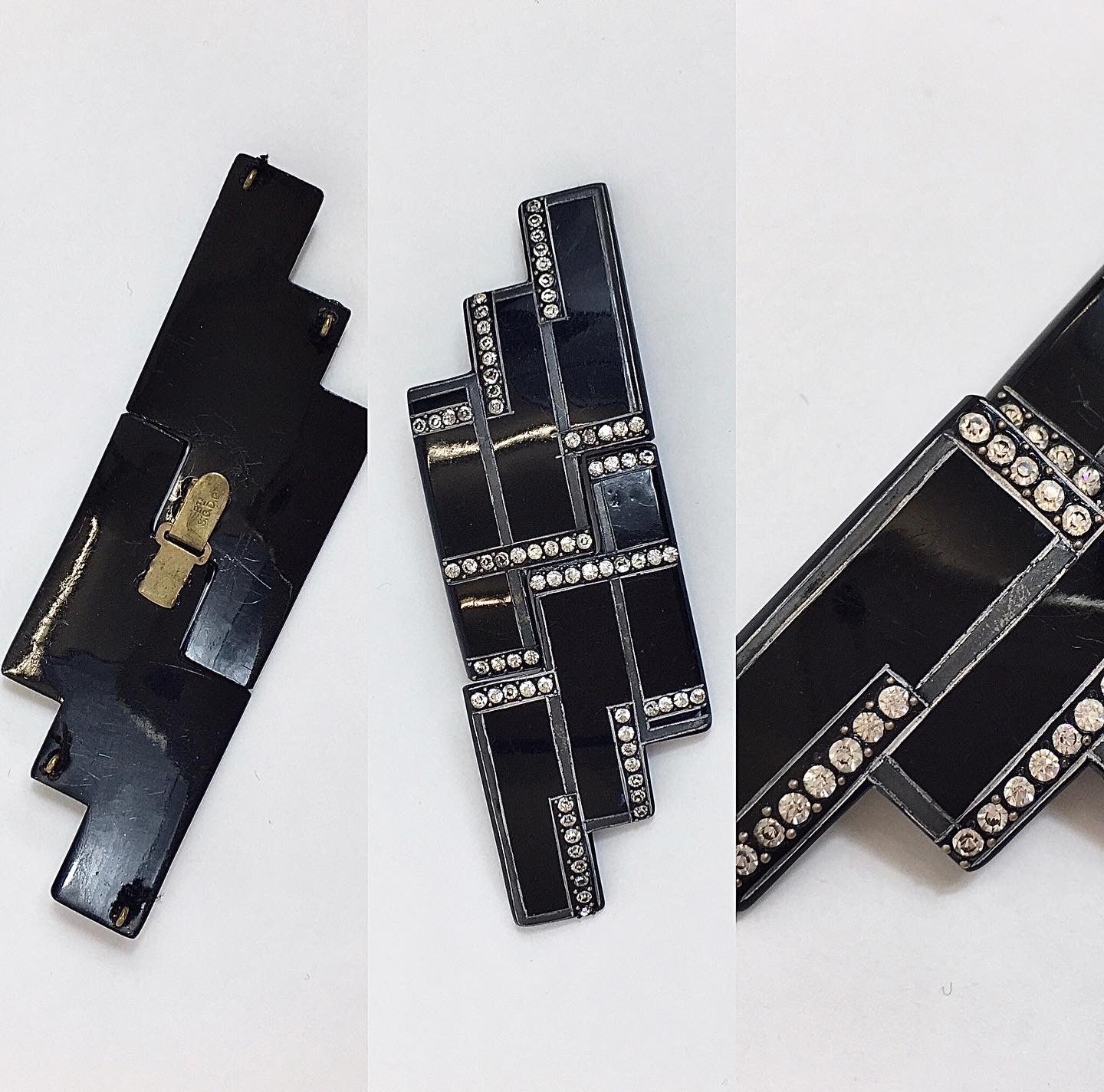 Original 1920's / 1930's Large Art Deco Buckle - With Stunning Deco Lines and Paste Details