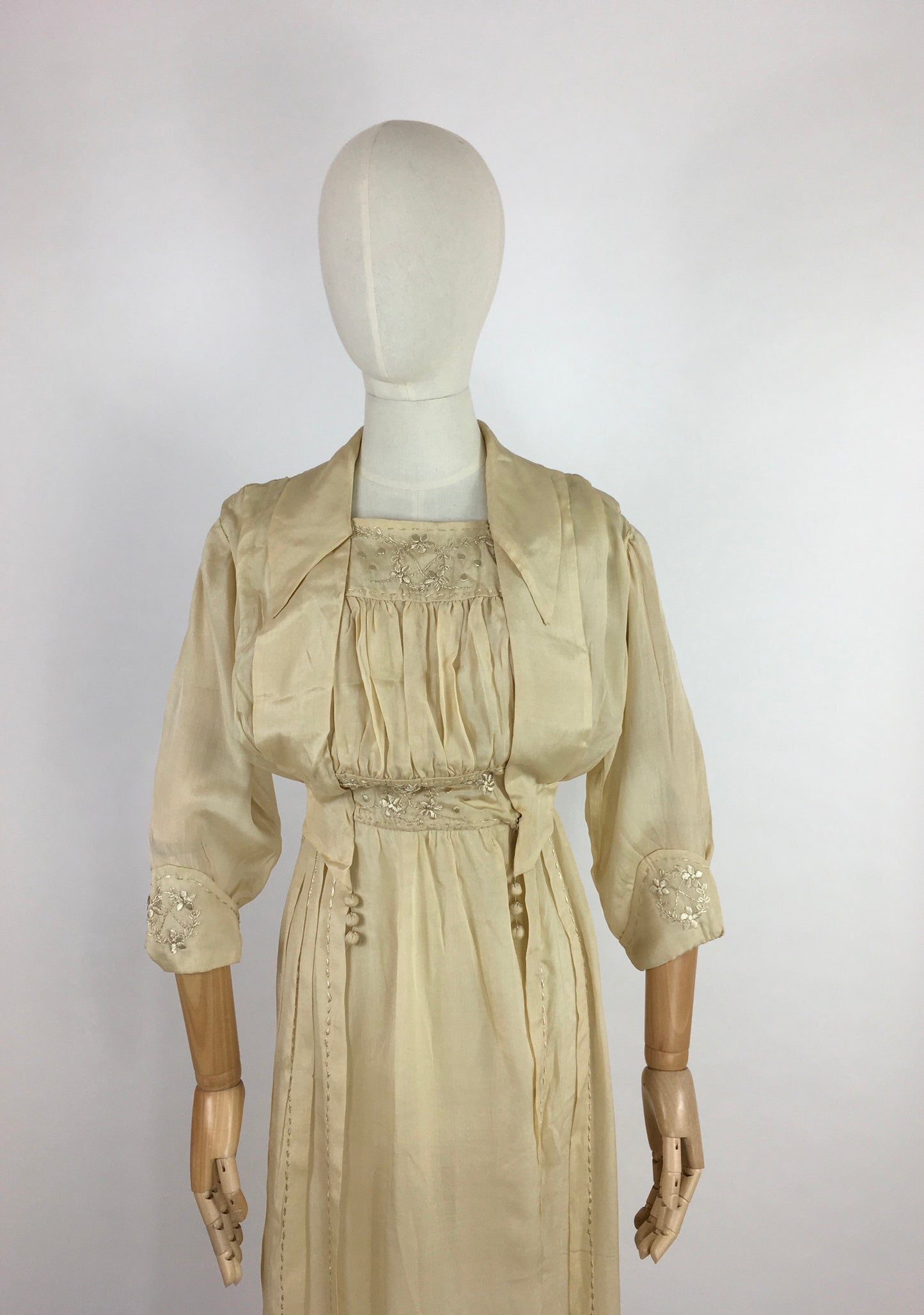 Original Early 1910’s Dress - Made from The Most Beautiful Buttermilk Cream Raw Silk with Exquisite Antique Detailing