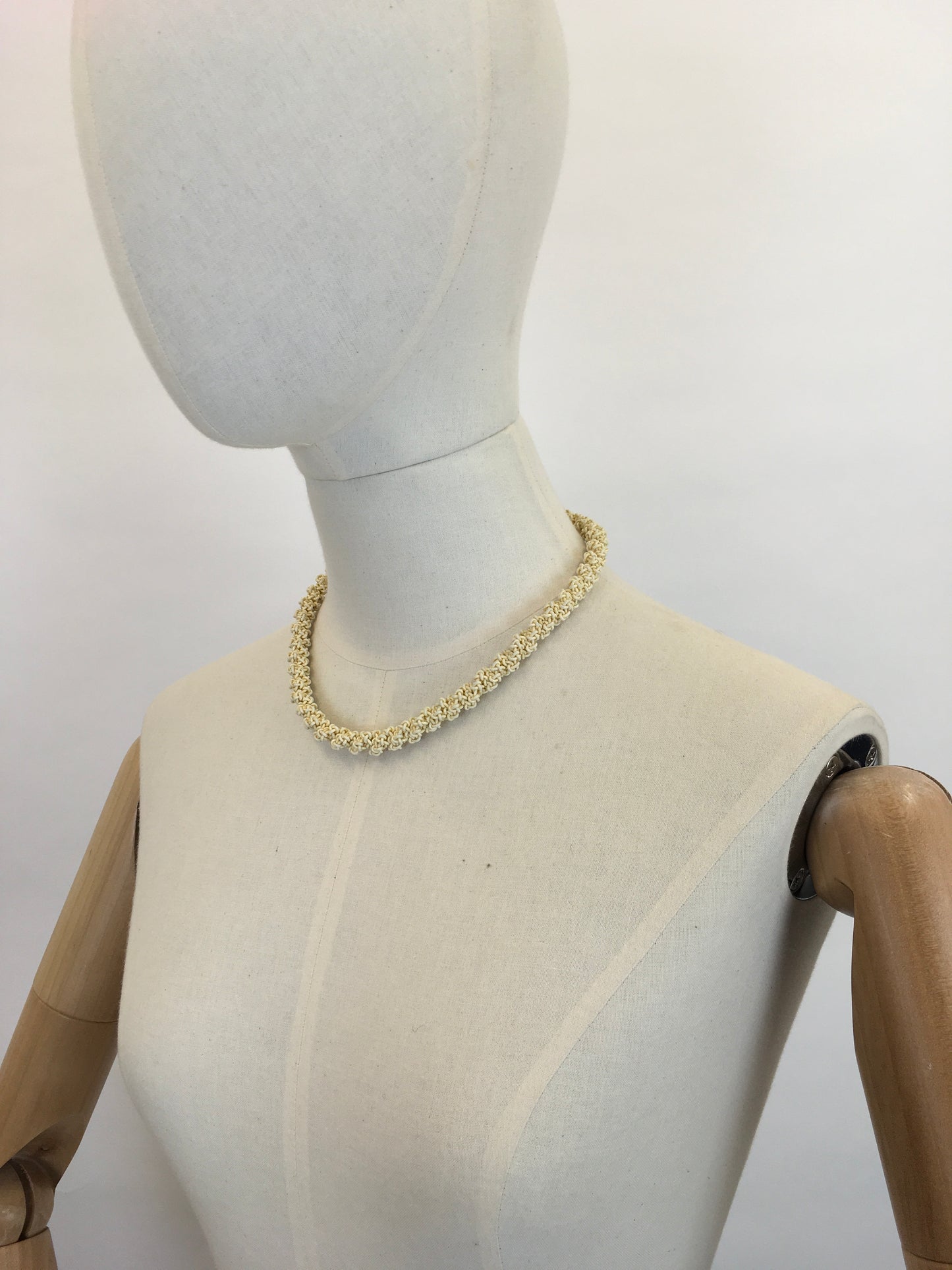 Original 1940s Telephone Cord ‘ Scoobie ‘ Necklace - In A Corn Colourway, Mixture of Cream and Yellow Wirework