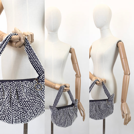 Original Late 1940's Early 1950's Fabulous Handbag - In Classic Navy & White