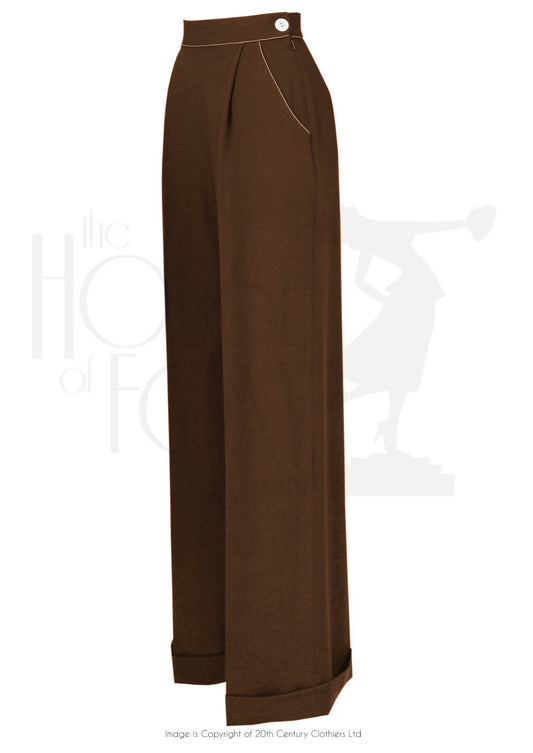 House Of Foxy 1940’s Hepburn Pleated Trousers in Brown