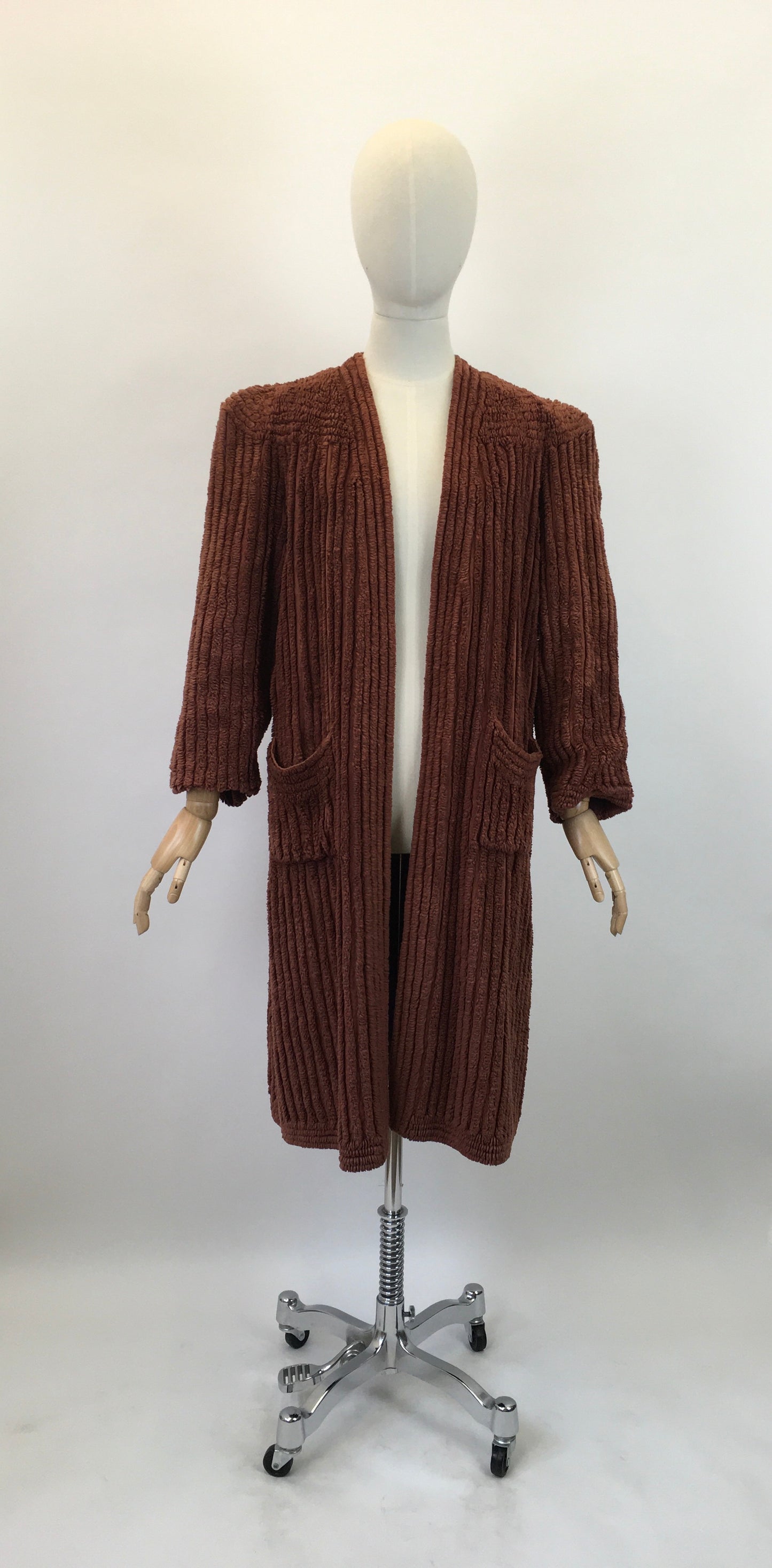 Original 1940's Sensational Rare Chenille Coat - In A Warming Chocolate Brown