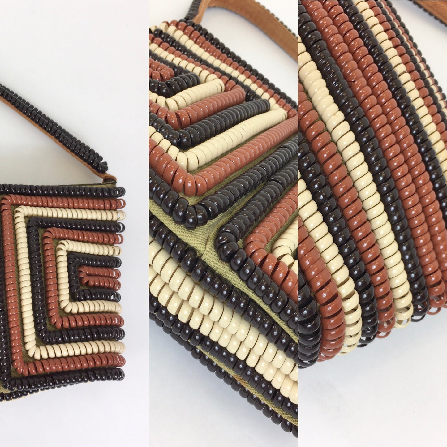 Original 1940's Telephone Cord Handbag - Tricolor In Brown, Taupe & Dark Brown