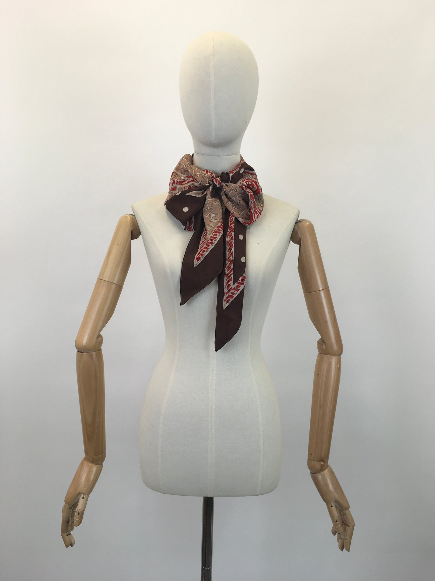 Original 1930's Stunning Art Deco Pointed Scarf - In Browns, Reds, Coffee and Caramel