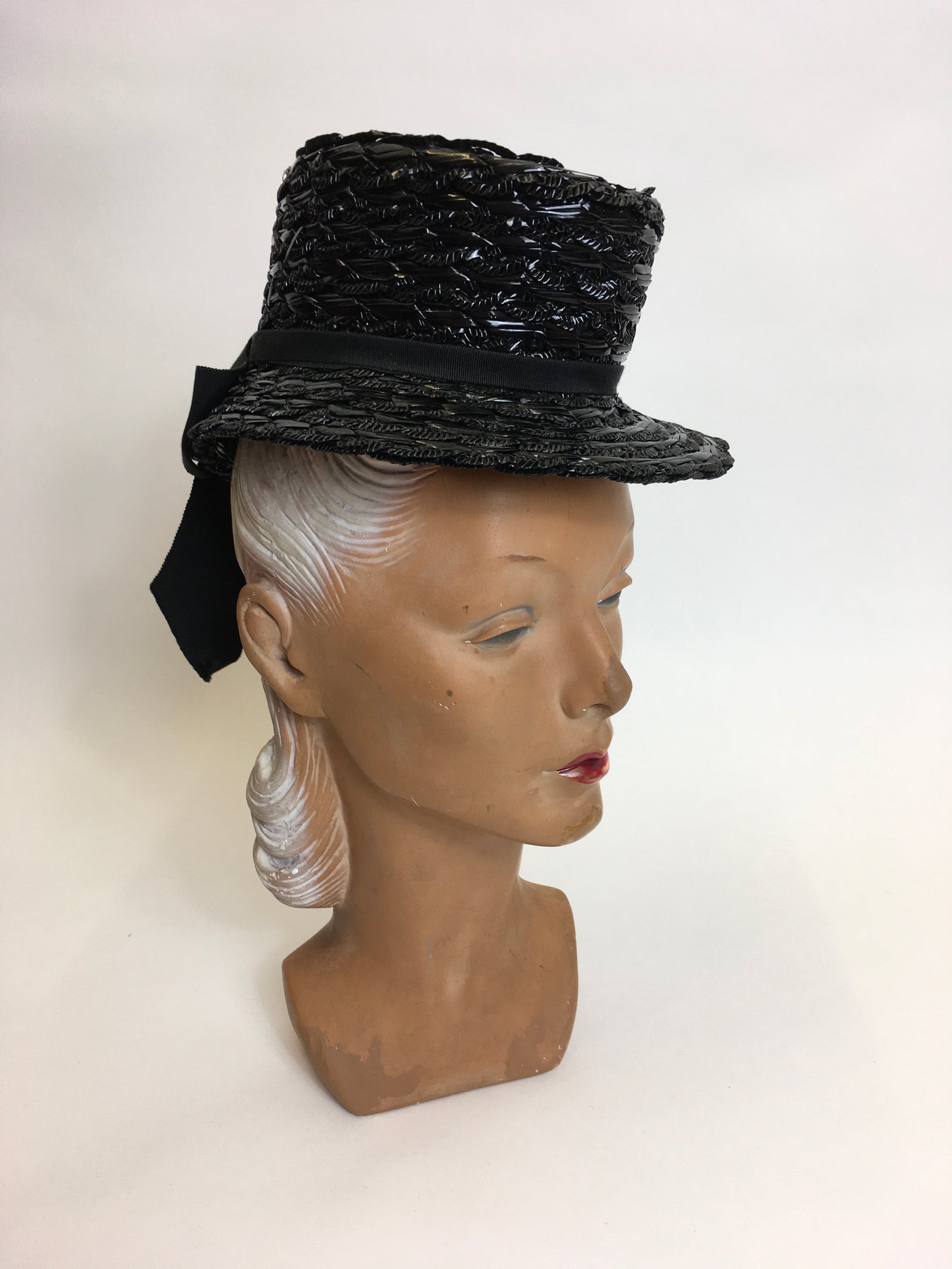 Original 1940’s Black American Topper Hat - Fabulous Iconic Shape With Grosgrain Bow